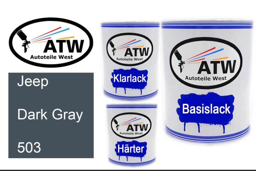 Jeep, Dark Gray, 503: 1L Lackdose + 1L Klarlack + 500ml Härter - Set, von ATW Autoteile West.
